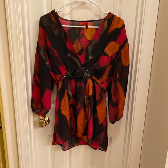 Anthropologie Tapemeasure Blouse XL Chiffon 3/4 Sleeve Embellished V-Neck - Picture 1 of 13
